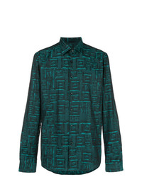 dunkelgrünes bedrucktes Langarmhemd von Versace Collection