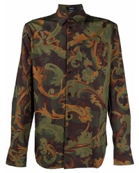 dunkelgrünes bedrucktes Langarmhemd von Versace