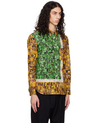 dunkelgrünes bedrucktes Langarmhemd von Comme des Garcons Homme Deux