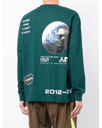 dunkelgrünes bedrucktes Langarmshirt von AAPE BY A BATHING APE