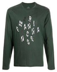 dunkelgrünes bedrucktes Langarmshirt von Armani Exchange