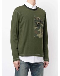 dunkelgrünes bedrucktes Langarmshirt von Junya Watanabe MAN