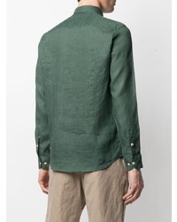 dunkelgrünes bedrucktes Leinen Langarmhemd von Drumohr