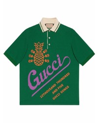 dunkelgrünes bedrucktes Polohemd von Gucci