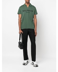 dunkelgrünes bedrucktes Polohemd von Balmain