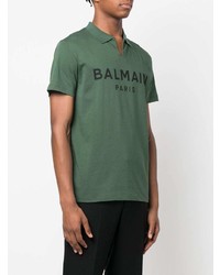 dunkelgrünes bedrucktes Polohemd von Balmain