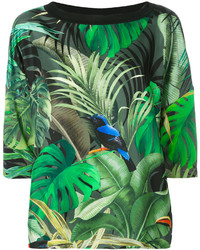 dunkelgrünes bedrucktes Seide T-shirt von Max Mara