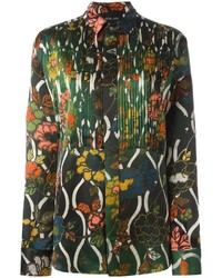 dunkelgrünes bedrucktes Seidehemd von Michel Klein