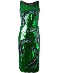 dunkelgrünes bedrucktes Seidekleid von Dolce & Gabbana