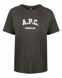 dunkelgrünes bedrucktes T-Shirt mit einem Rundhalsausschnitt von A.P.C.