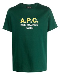 dunkelgrünes bedrucktes T-Shirt mit einem Rundhalsausschnitt von A.P.C.
