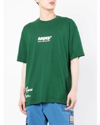 dunkelgrünes bedrucktes T-Shirt mit einem Rundhalsausschnitt von AAPE BY A BATHING APE