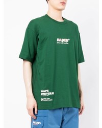 dunkelgrünes bedrucktes T-Shirt mit einem Rundhalsausschnitt von AAPE BY A BATHING APE