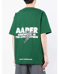 dunkelgrünes bedrucktes T-Shirt mit einem Rundhalsausschnitt von AAPE BY A BATHING APE