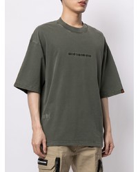 dunkelgrünes bedrucktes T-Shirt mit einem Rundhalsausschnitt von AAPE BY A BATHING APE