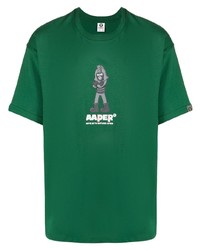 dunkelgrünes bedrucktes T-Shirt mit einem Rundhalsausschnitt von AAPE BY A BATHING APE