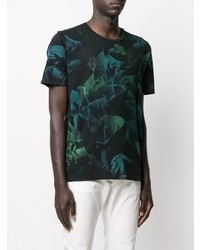 dunkelgrünes bedrucktes T-Shirt mit einem Rundhalsausschnitt von Saint Laurent