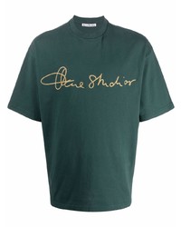 dunkelgrünes bedrucktes T-Shirt mit einem Rundhalsausschnitt von Acne Studios