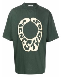 dunkelgrünes bedrucktes T-Shirt mit einem Rundhalsausschnitt von Acne Studios