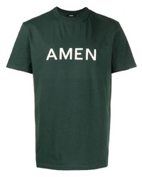 dunkelgrünes bedrucktes T-Shirt mit einem Rundhalsausschnitt von Amen