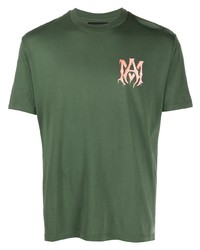 dunkelgrünes bedrucktes T-Shirt mit einem Rundhalsausschnitt von Amiri