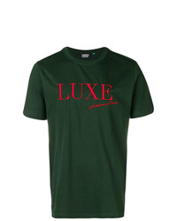 dunkelgrünes bedrucktes T-Shirt mit einem Rundhalsausschnitt von Andrea Crews