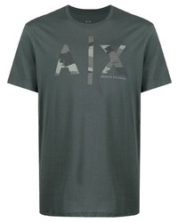 dunkelgrünes bedrucktes T-Shirt mit einem Rundhalsausschnitt von Armani Exchange