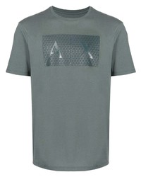 dunkelgrünes bedrucktes T-Shirt mit einem Rundhalsausschnitt von Armani Exchange