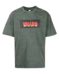 dunkelgrünes bedrucktes T-Shirt mit einem Rundhalsausschnitt von Aspesi