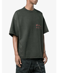 dunkelgrünes bedrucktes T-Shirt mit einem Rundhalsausschnitt von Yeezy