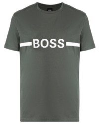 dunkelgrünes bedrucktes T-Shirt mit einem Rundhalsausschnitt von BOSS