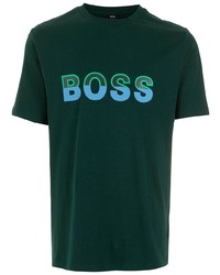 dunkelgrünes bedrucktes T-Shirt mit einem Rundhalsausschnitt von BOSS