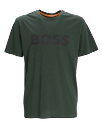 dunkelgrünes bedrucktes T-Shirt mit einem Rundhalsausschnitt von BOSS