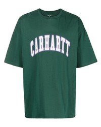 dunkelgrünes bedrucktes T-Shirt mit einem Rundhalsausschnitt von Carhartt WIP