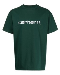dunkelgrünes bedrucktes T-Shirt mit einem Rundhalsausschnitt von Carhartt WIP