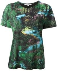 dunkelgrünes bedrucktes T-Shirt mit einem Rundhalsausschnitt von Carven