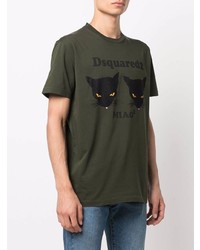 dunkelgrünes bedrucktes T-Shirt mit einem Rundhalsausschnitt von DSQUARED2