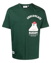 dunkelgrünes bedrucktes T-Shirt mit einem Rundhalsausschnitt von Chocoolate