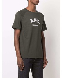 dunkelgrünes bedrucktes T-Shirt mit einem Rundhalsausschnitt von A.P.C.