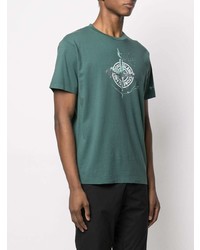 dunkelgrünes bedrucktes T-Shirt mit einem Rundhalsausschnitt von Stone Island