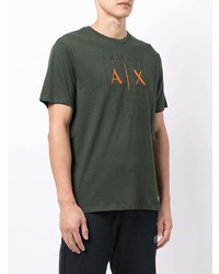 dunkelgrünes bedrucktes T-Shirt mit einem Rundhalsausschnitt von Armani Exchange