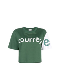 dunkelgrünes bedrucktes T-Shirt mit einem Rundhalsausschnitt von Courreges