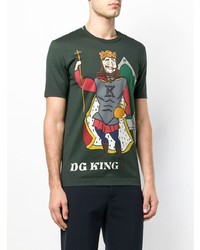 dunkelgrünes bedrucktes T-Shirt mit einem Rundhalsausschnitt von Dolce & Gabbana