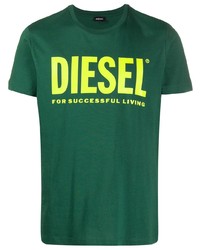 dunkelgrünes bedrucktes T-Shirt mit einem Rundhalsausschnitt von Diesel