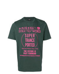 dunkelgrünes bedrucktes T-Shirt mit einem Rundhalsausschnitt von Diesel
