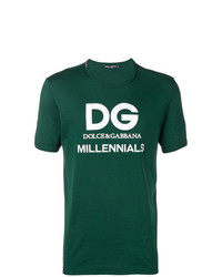 dunkelgrünes bedrucktes T-Shirt mit einem Rundhalsausschnitt von Dolce & Gabbana