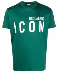 dunkelgrünes bedrucktes T-Shirt mit einem Rundhalsausschnitt von DSQUARED2