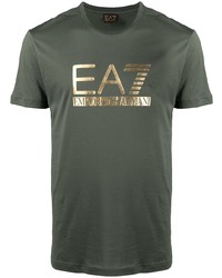 dunkelgrünes bedrucktes T-Shirt mit einem Rundhalsausschnitt von Ea7 Emporio Armani