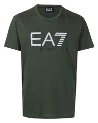 dunkelgrünes bedrucktes T-Shirt mit einem Rundhalsausschnitt von Ea7 Emporio Armani