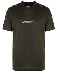 dunkelgrünes bedrucktes T-Shirt mit einem Rundhalsausschnitt von Emporio Armani